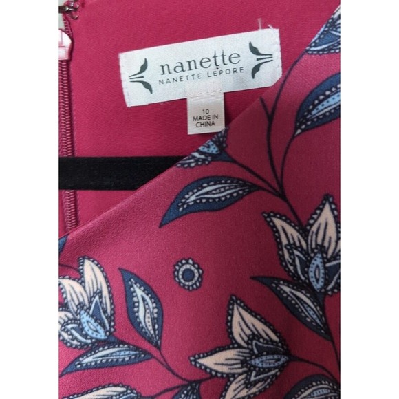 Nanette Lepore Berry Red Flounce Sheath Dress 3/4 Slv Flutter Floral Office M 10 - Picture 5 of 6